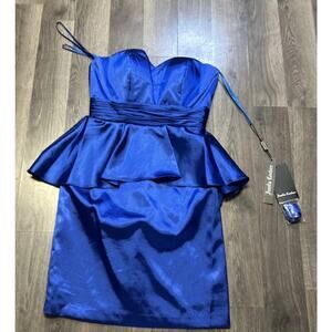 Amelia Couture Blue Peplum Style Cocktail Short Dress New Size 6